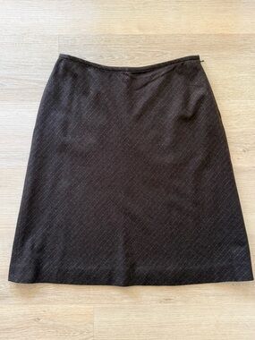 LOFT Brown A-Line Wool Blend Skirt with Subtle Gold Pinstripes